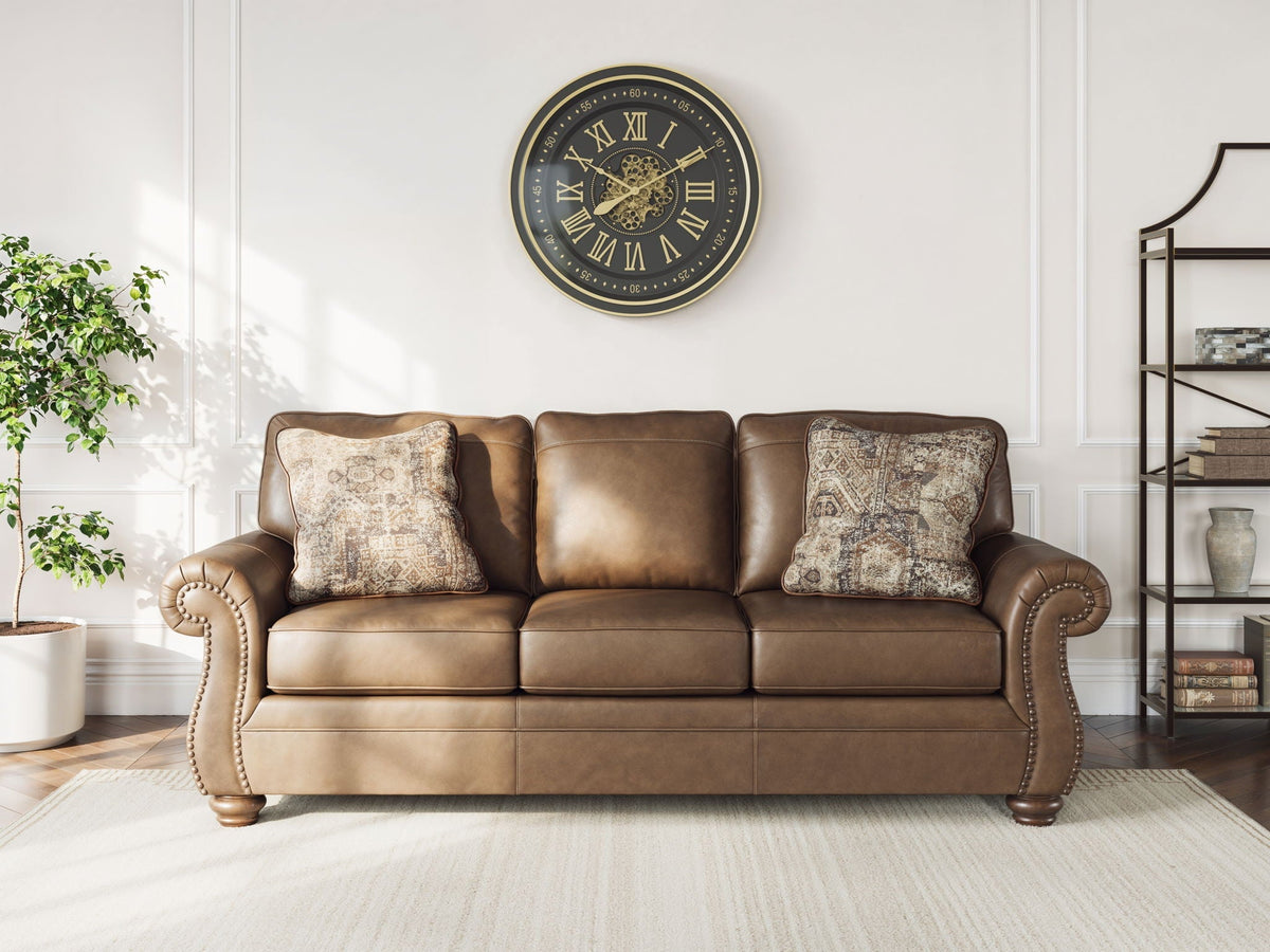 Traditional Roll-Arm Sofa with Nailhead Trim and Toss Pillow, Dark Brown or Dark Gray - view 5