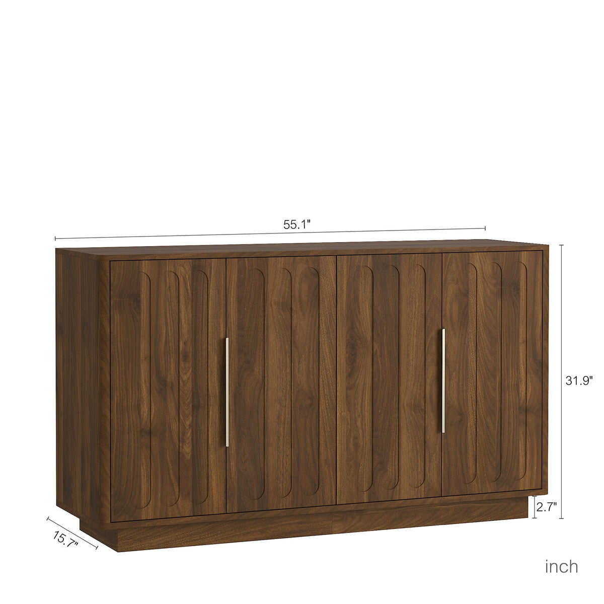 Walnut Fluted Sideboard Buffet 55 in, 4 Paneled Doors, 2 Cabinets - view 7