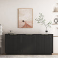 Fluted Sideboard Buffet 75 in, Black, 6 Doors with Adjustable Shelves
