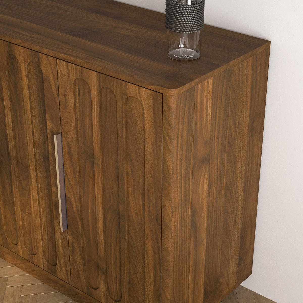 Walnut Fluted Sideboard Buffet 55 in, 4 Paneled Doors, 2 Cabinets - view 5