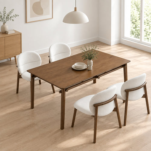 58 in Mid-Century Dining Table Set with Upholstered Chairs, Seats 4 to 6 - Walnut / Seats 6 (Table + 6 Chairs)