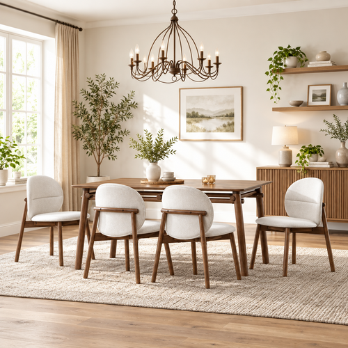 58 in Mid-Century Dining Table Set with Upholstered Chairs, Seats 4 to 6