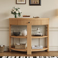 Natural Fluted Entryway Console Table with Drawer and Two Shelves, 37 in