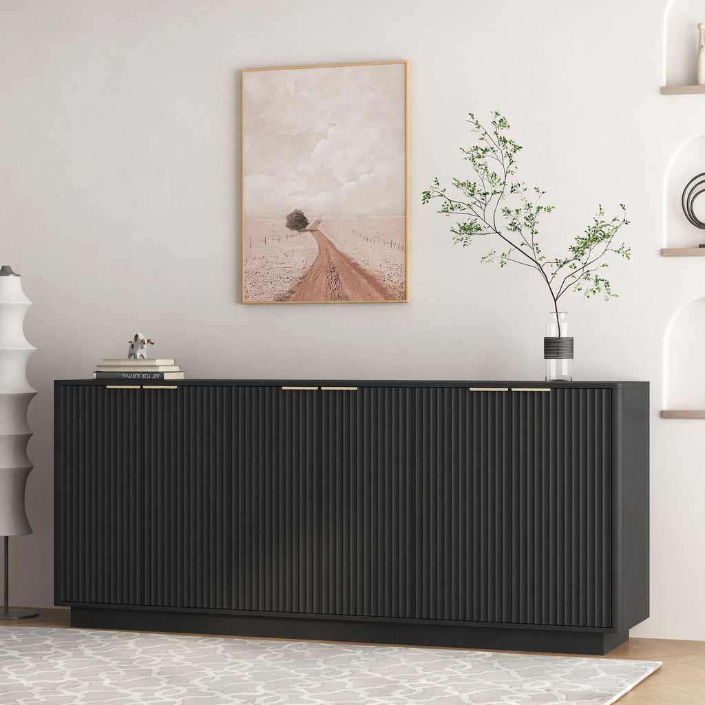 Fluted Sideboard Buffet 75 in, Black, 6 Doors with Adjustable Shelves - view 3