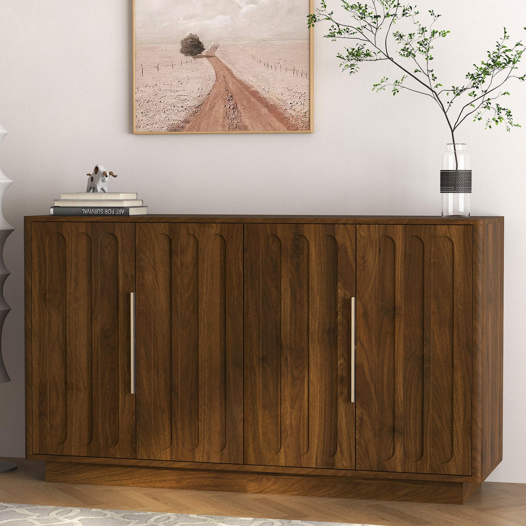 Walnut Fluted Sideboard Buffet 55 in, 4 Paneled Doors, 2 Cabinets - view 2