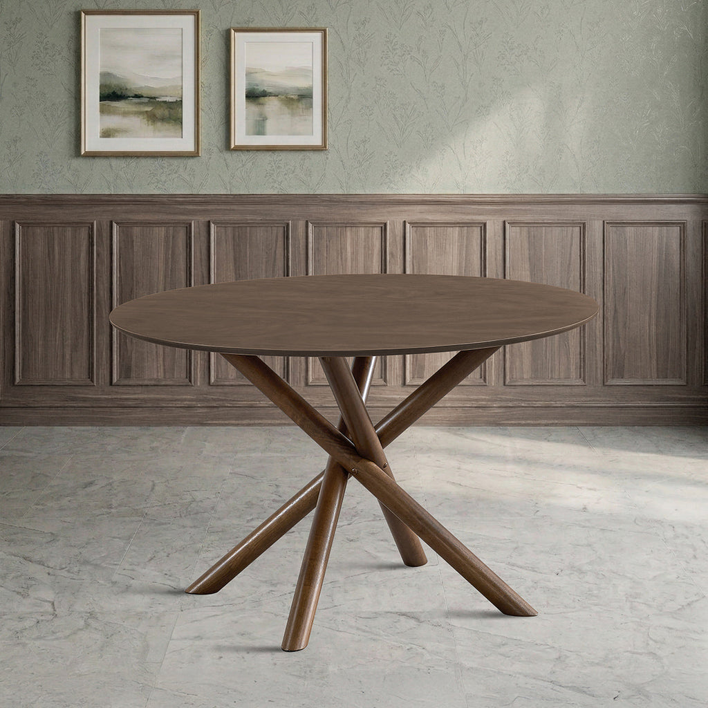47 in Round Mid-Century Dining Table for 4, Cross Pedestal Base - Oak