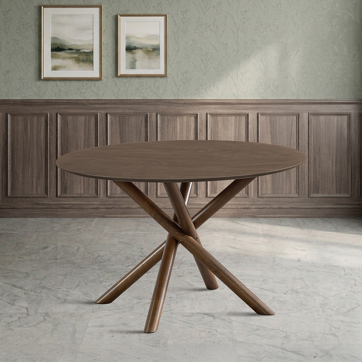 47 in Round Mid-Century Dining Table for 4, Cross Pedestal Base - Oak