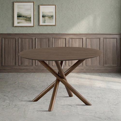 47 in Round Mid-Century Dining Table for 4, Cross Pedestal Base - Oak