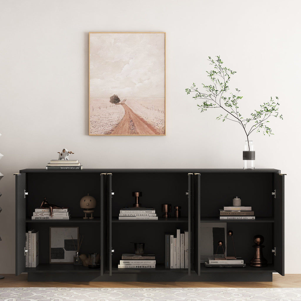 Fluted Sideboard Buffet 75 in, Black, 6 Doors with Adjustable Shelves - view 4
