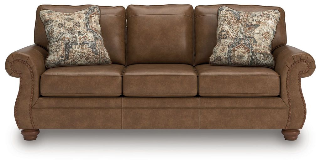 Traditional Roll-Arm Sofa with Nailhead Trim and Toss Pillow, Dark Brown or Dark Gray