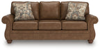 Traditional Roll-Arm Sofa with Nailhead Trim and Toss Pillow, Dark Brown or Dark Gray