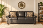 Traditional Roll-Arm Sofa with Nailhead Trim and Toss Pillow, Dark Brown or Dark Gray - view 8