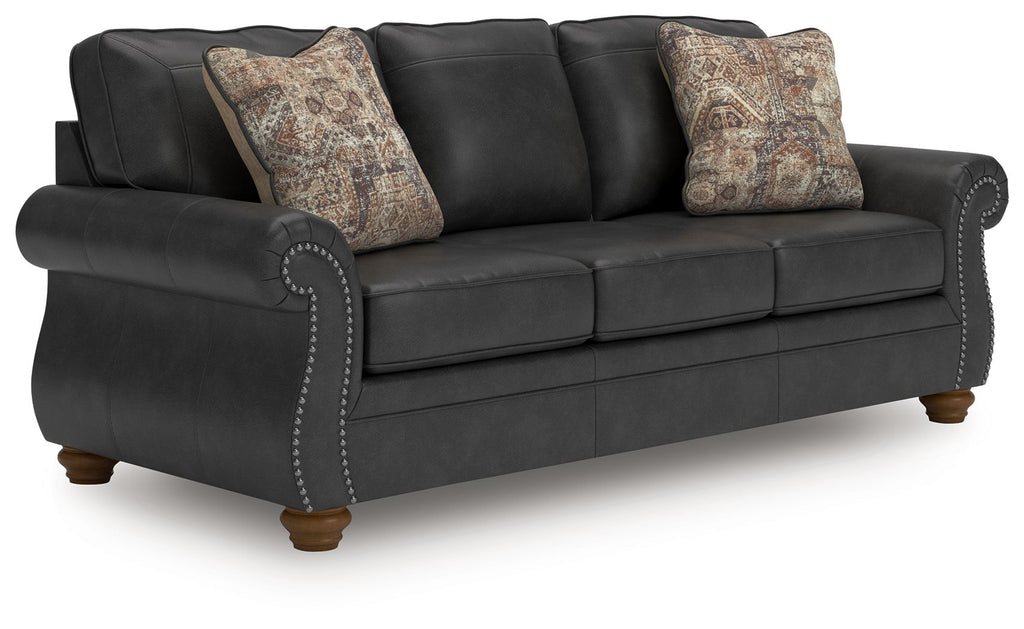 Traditional Roll-Arm Sofa with Nailhead Trim and Toss Pillow, Dark Brown or Dark Gray - Dark Gray