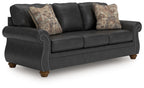 Traditional Roll-Arm Sofa with Nailhead Trim and Toss Pillow, Dark Brown or Dark Gray - Dark Gray
