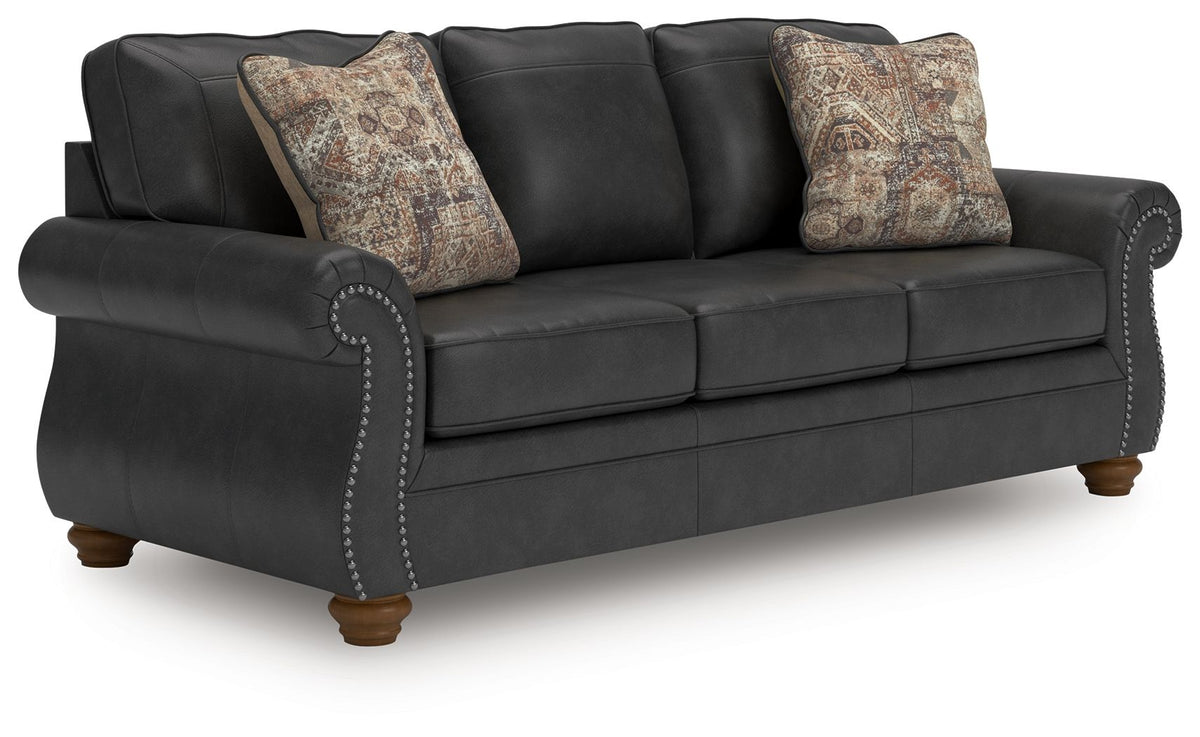 Traditional Roll-Arm Sofa with Nailhead Trim and Toss Pillow, Dark Brown or Dark Gray - Dark Gray