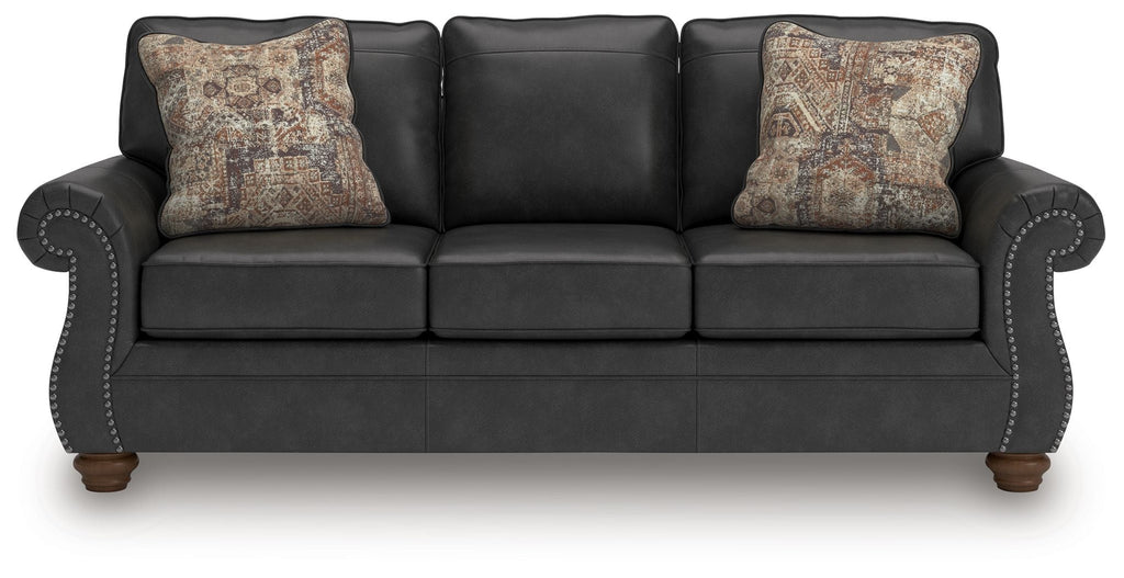 Traditional Roll-Arm Sofa with Nailhead Trim and Toss Pillow, Dark Brown or Dark Gray - view 3