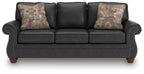 Traditional Roll-Arm Sofa with Nailhead Trim and Toss Pillow, Dark Brown or Dark Gray - view 3