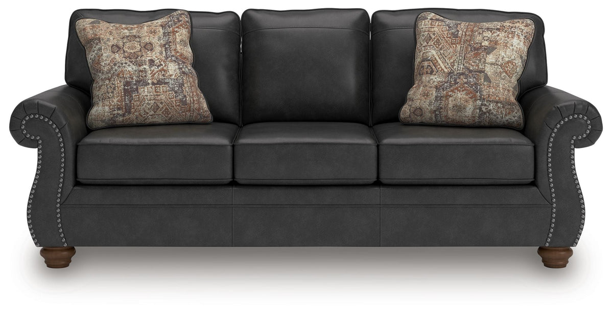 Traditional Roll-Arm Sofa with Nailhead Trim and Toss Pillow, Dark Brown or Dark Gray - view 3