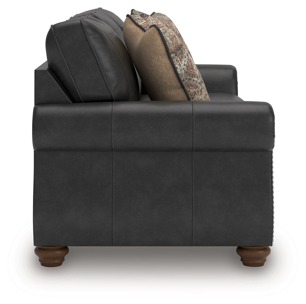 Traditional Roll-Arm Sofa with Nailhead Trim and Toss Pillow, Dark Brown or Dark Gray - view 6