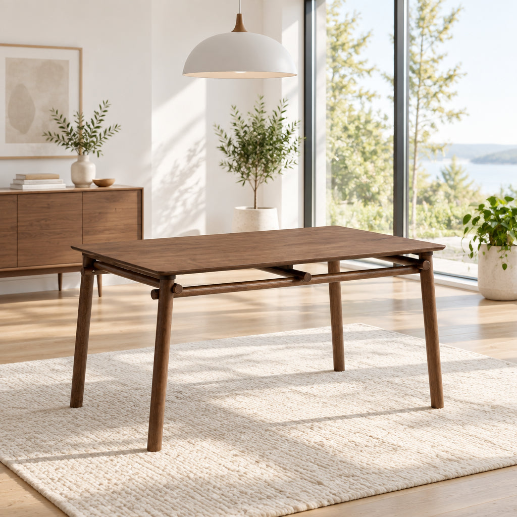 58 in Mid-Century Modern Dining Table for 4 to 6, Walnut or Oak