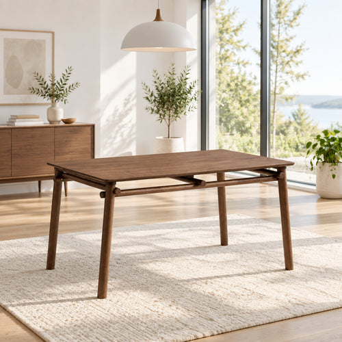 58 in Mid-Century Modern Dining Table for 4 to 6, Walnut or Oak