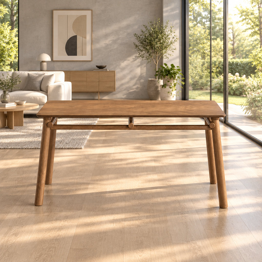 58 in Mid-Century Modern Dining Table for 4 to 6, Walnut or Oak - Oak