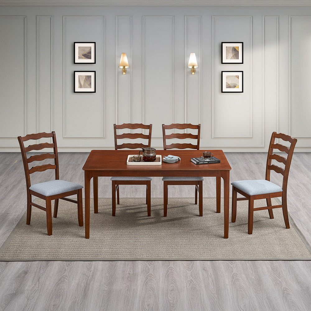 Solid Wood Dining Table and Ladder-Back Chairs, Seats 4 or 6