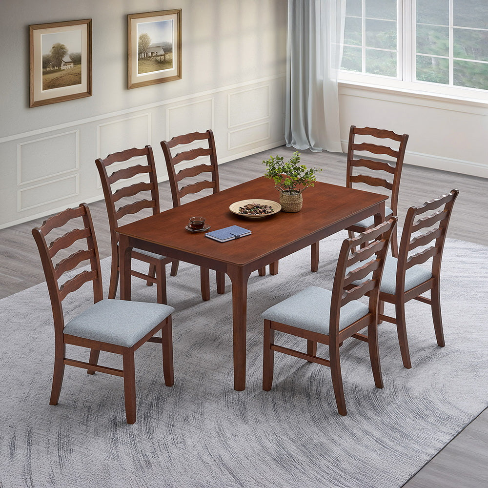 Solid Wood Dining Table and Ladder-Back Chairs, Seats 4 or 6 - Cherry / Seats 6 (Table + 6 Chairs)