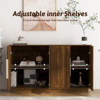 Walnut Fluted Sideboard Buffet 55 in, 4 Paneled Doors, 2 Cabinets - view 6