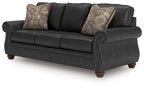 Traditional Roll-Arm Sofa with Nailhead Trim and Toss Pillow, Dark Brown or Dark Gray - view 7