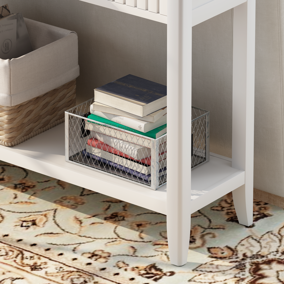 White Entryway Console Table with Drawers and Open Shelf, 39.4 in - view 15