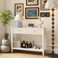 White Entryway Console Table with Drawers and Open Shelf, 39.4 in