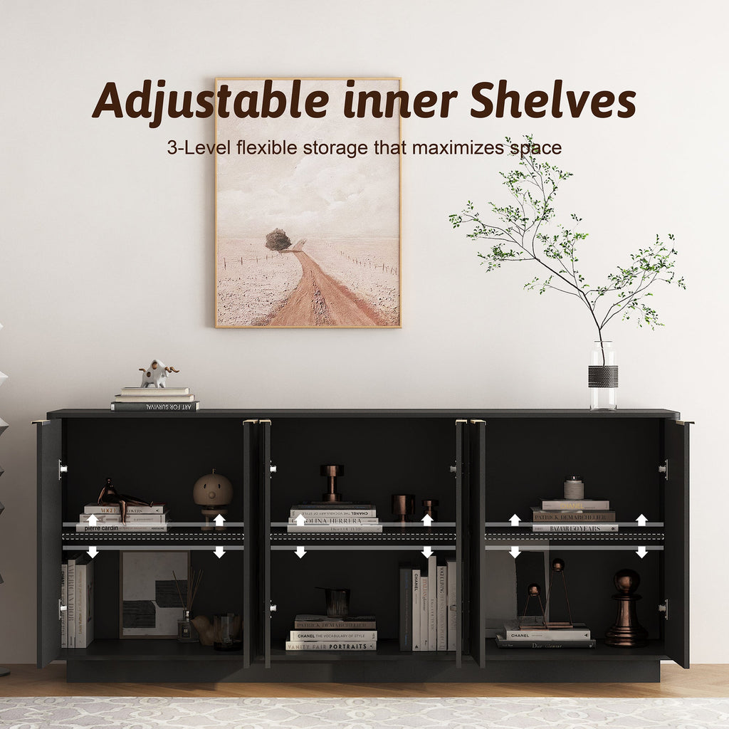 Fluted Sideboard Buffet 75 in, Black, 6 Doors with Adjustable Shelves - view 6