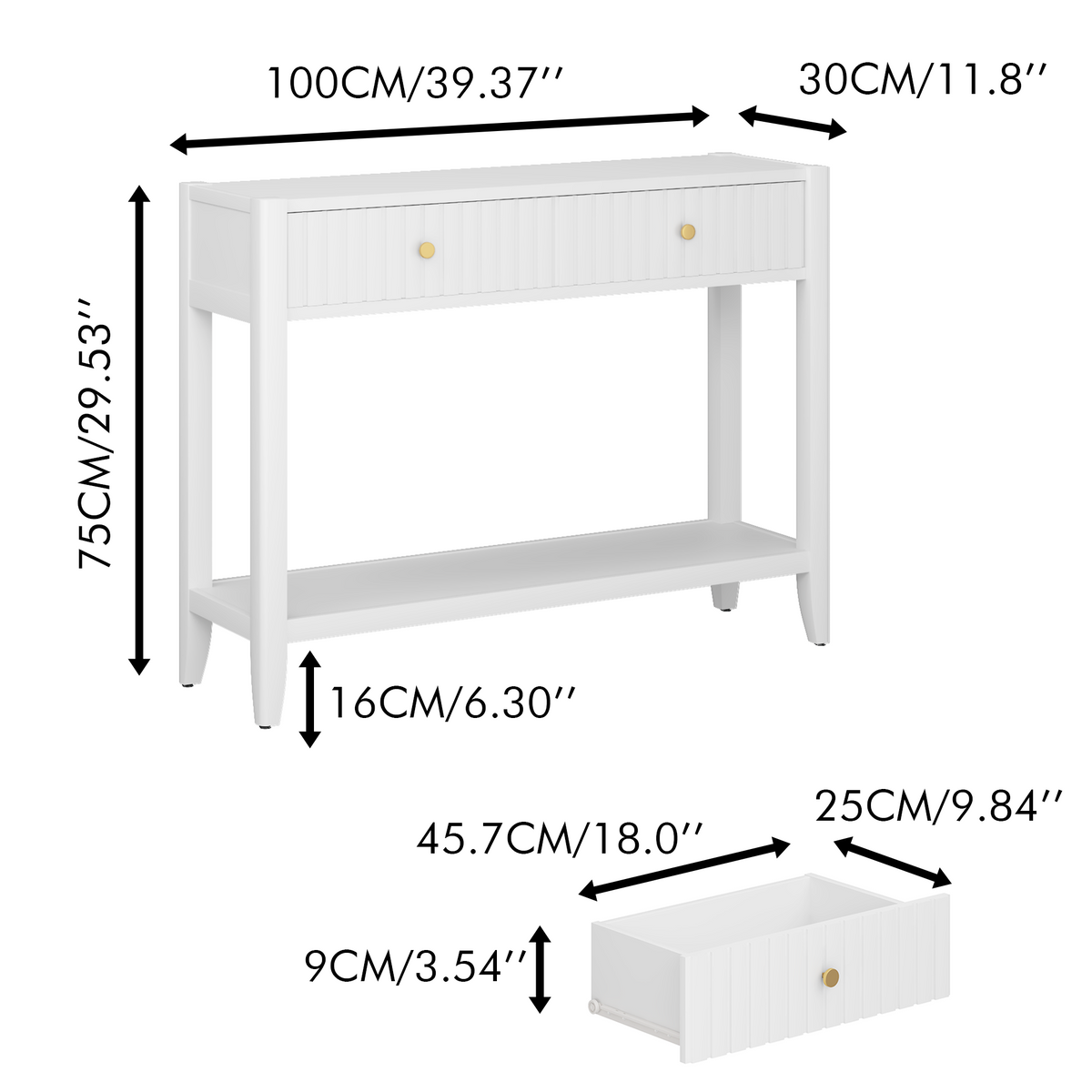 White Entryway Console Table with Drawers and Open Shelf, 39.4 in - view 22