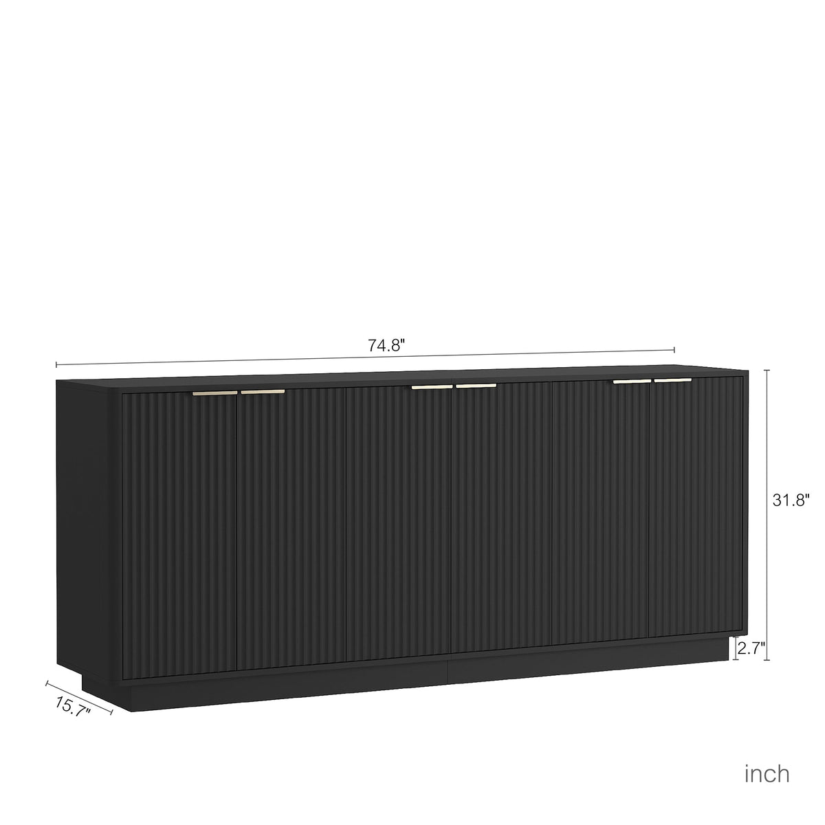 Fluted Sideboard Buffet 75 in, Black, 6 Doors with Adjustable Shelves - view 7