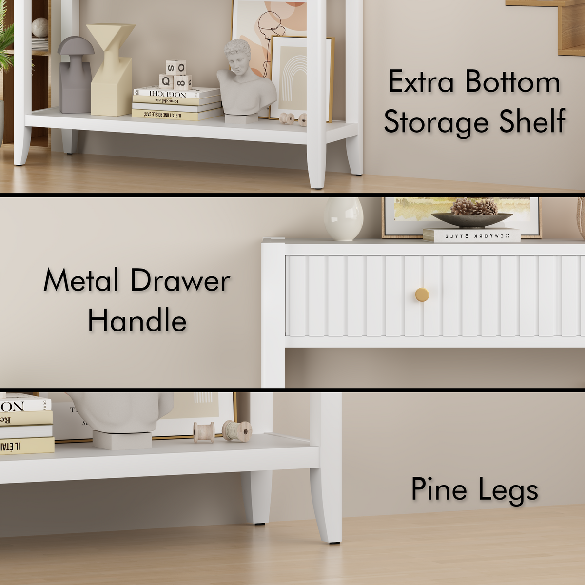 White Entryway Console Table with Drawers and Open Shelf, 39.4 in - view 16